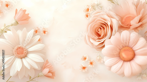 Fototapeta Naklejka Na Ścianę i Meble -  Elegant pastel flowers arranged beautifully against a soft backdrop—perfect for serene decor.