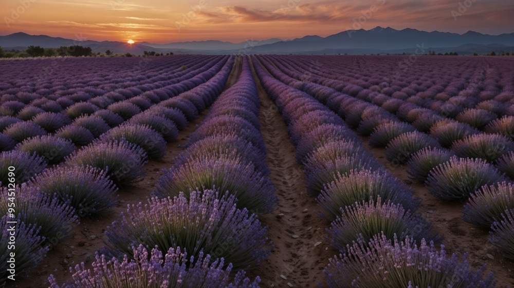 Lavender Fields Under a Dusk Sky background Lavender Fields Under a Dusk Sky background