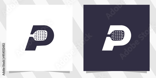 letter p with pickleball logo design vector