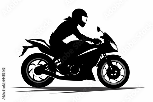 Speedy Motor Bike Silhouette Vector Design.black-silhouette-motor-cycling-with-speedy-bike-