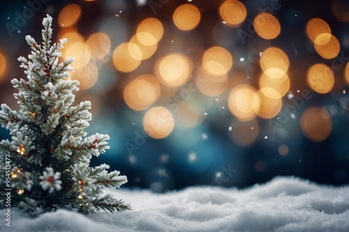 Christmas tree with snow background