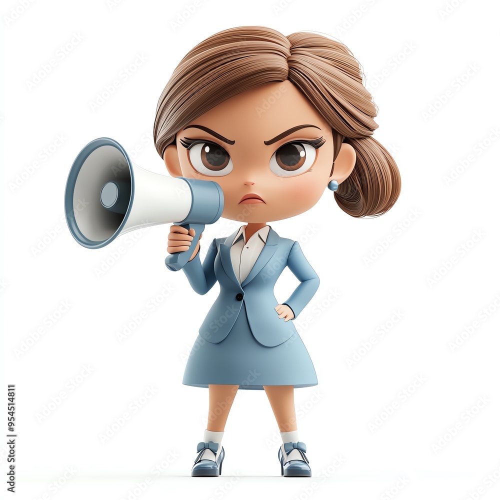 Angry cartoon businesswoman holding a megaphone. Angry cartoon businesswoman holding a megaphone.