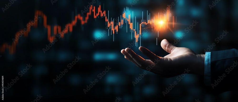 A hand holding glowing digital financial graph, representing stock market growth and investment opportunities. A hand holding glowing digital financial graph, representing stock market growth and investment opportunities.