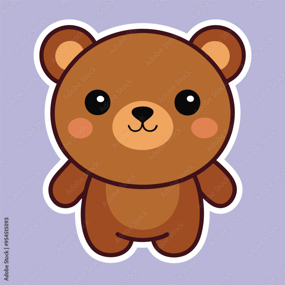 Obraz premium cute kawaii brown bear sticker vector illustration, cute funny bear sticker