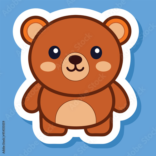 cute kawaii brown bear sticker vector illustration, cute funny bear sticker