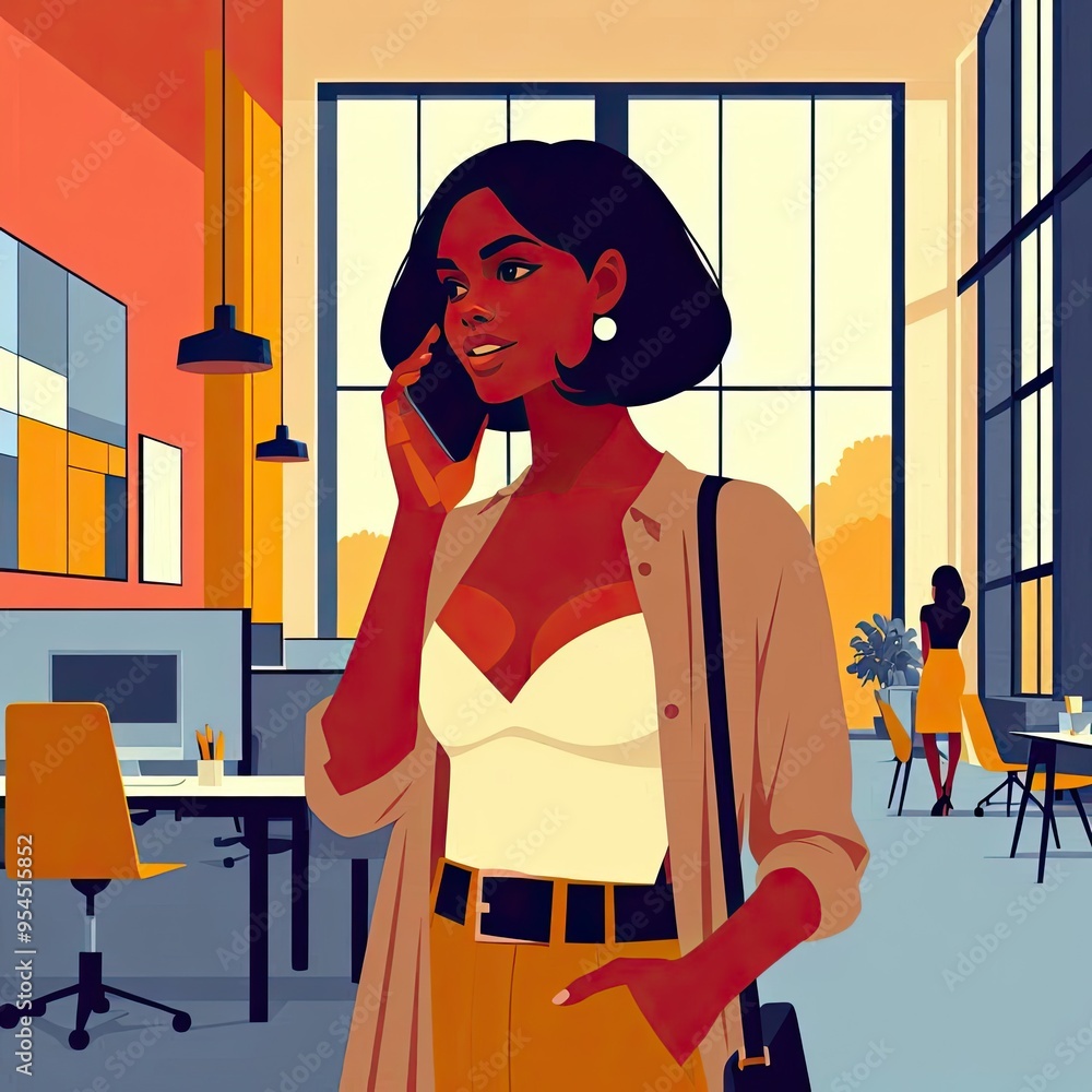 Modern Professional: Stylish Woman in a Vibrant Office Environment with Generative AI. Modern Professional: Stylish Woman in a Vibrant Office Environment with Generative AI.