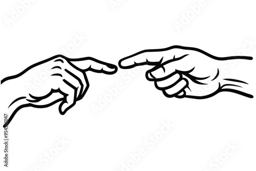 Woodcut Style Hands Inspired by Michelangelo Vector illustration black and white photo