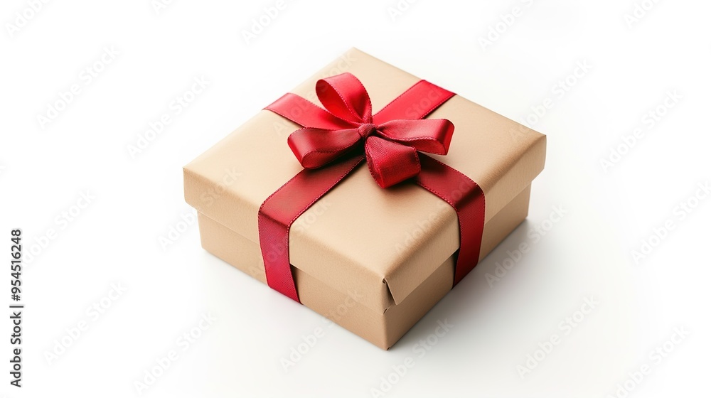 Wrapped gift box with a red ribbon on light background Wrapped gift box with a red ribbon on light background