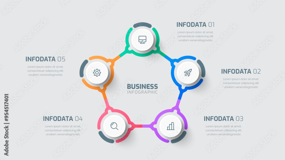 Business Infographic Element Template with Circle Label 5 Options and Icon for Presentation Business Infographic Element Template with Circle Label 5 Options and Icon for Presentation