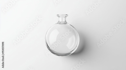 A clear glass flask with a round body and narrow neck, ideal for laboratory use.