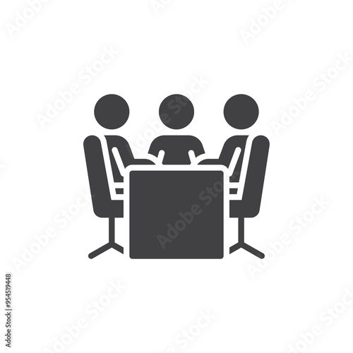 People sitting around a conference table vector icon