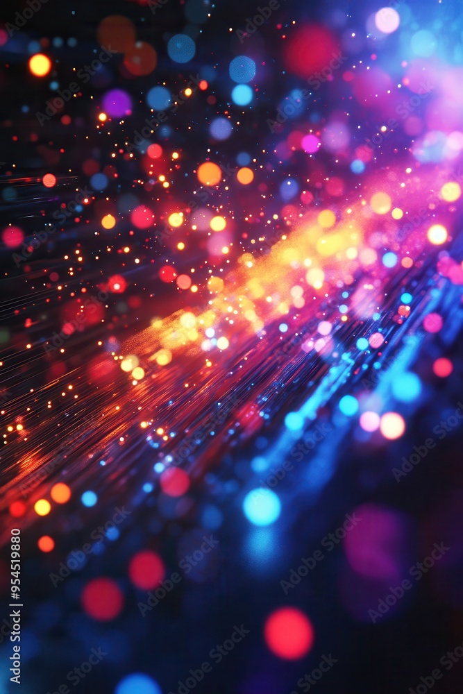 Vibrant Abstract Light Trails with Colorful Bokeh Effect in a Dynamic Digital Background