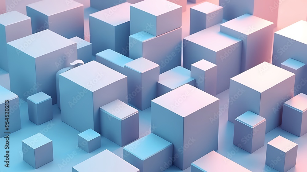 Innovative Tech Background with Perfectly Arranged Glossy Blocks. Blue, 3D Render. Innovative Tech Background with Perfectly Arranged Glossy Blocks. Blue, 3D Render.