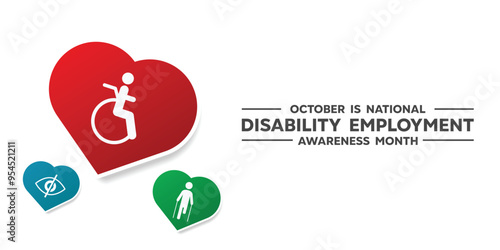 National Disability Employment Awareness Month. Heart, people and eye. Great for cards, banners, posters, social media and more. White background. 