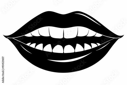 Black Silhouette Lips with Teeth Vector Design.