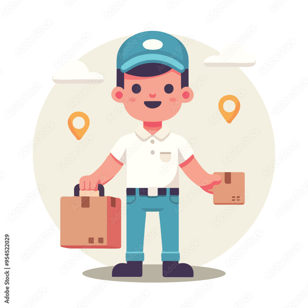 friendly delivery person with a cap and carrying a package friendly delivery person with a cap and carrying a package
