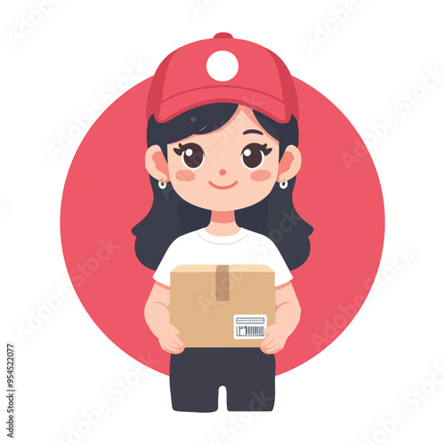 friendly delivery person with a cap and carrying a package