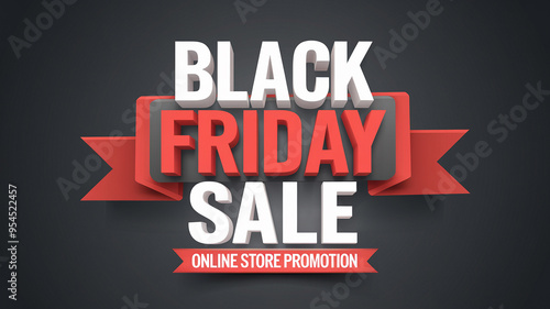 3D Black Friday sale banner with red and white text on gray background. Perfect for online store promotions and special deals.