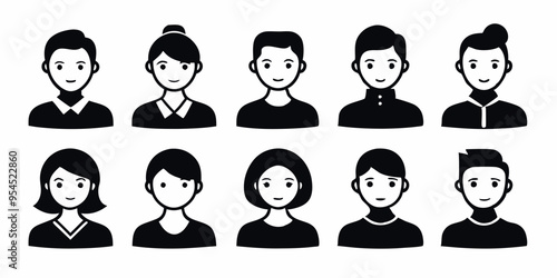 Profile avatar icon set. Male and female head sign silhouette vector