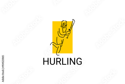 hurling sport vector line icon. an athlete playing hurling. sport pictogram, vector illustration.