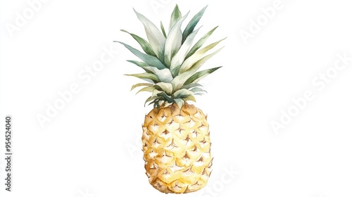 Watercolor illustration of an exotic pineapple