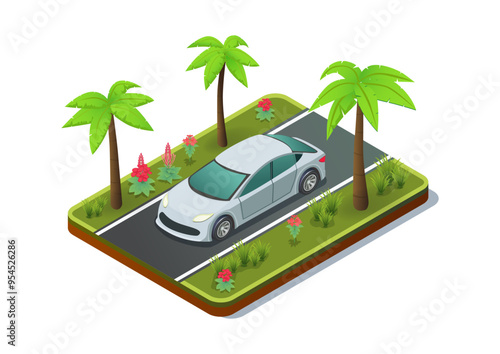 Isometric car passing on the highway