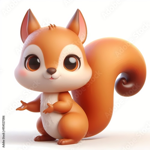 3D Cartoon style squirrel on white background 