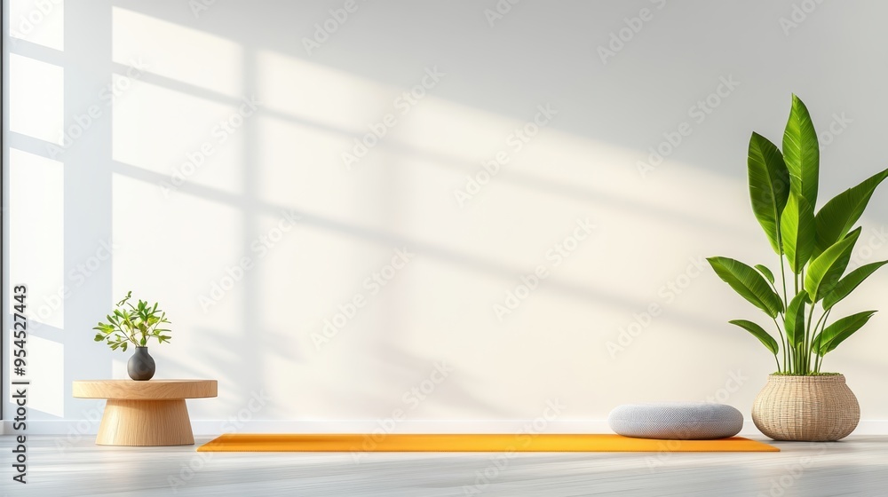 Fototapeta premium Tranquil Wellness Retreat for Employee Health and Relaxation with Yoga Mats and Meditation Cushions