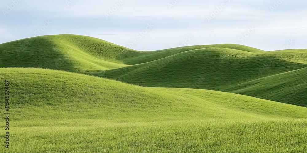 Vibrant green hills under a soft blue sky, showcasing the beauty of nature and tranquility in a picturesque landscape setting. Vibrant green hills under a soft blue sky, showcasing the beauty of nature and tranquility in a picturesque landscape setting.