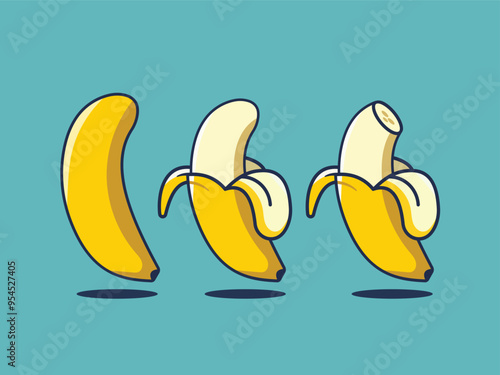 whole-bitten and peeled banana vectors