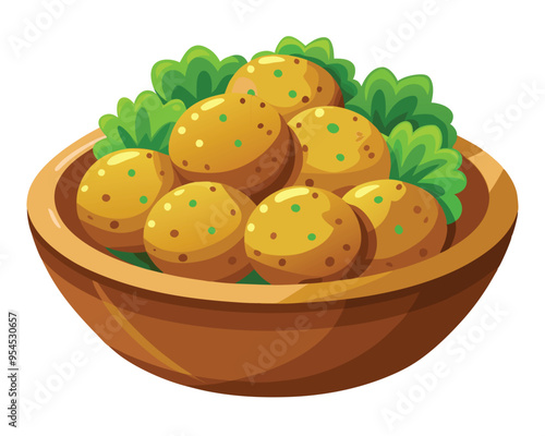 fried falafel in wooden bowl vector illustration on white background