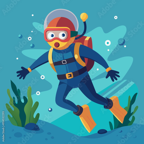 illustration of scuba diver in the sea