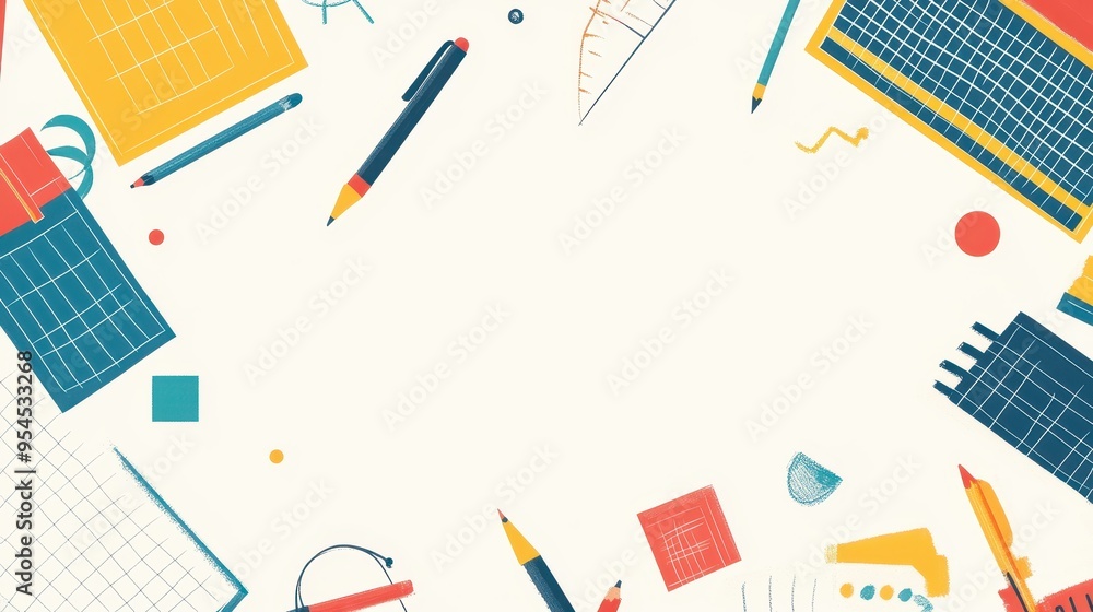 Bright Back-to-School Grid Layout with Colorful Squares and Whimsical Illustrations, Perfect for Text Inserts Bright Back-to-School Grid Layout with Colorful Squares and Whimsical Illustrations, Perfect for Text Inserts