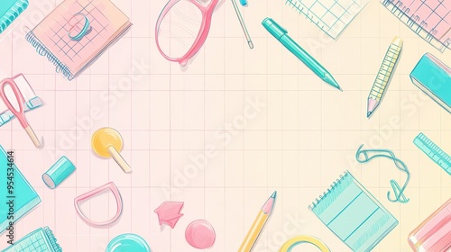 Vibrant Pastel Grid Background with School Supply Icons for Custom Messages