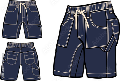 Template trousers pants, front, back and side. Colorful, vector image	