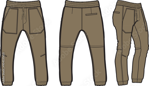 Template trousers pants, front, back and side. Colorful, vector image	