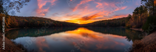 Vibrant sunrise over a calm lake