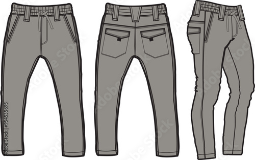 Template trousers pants, front, back and side. Colorful, vector image	