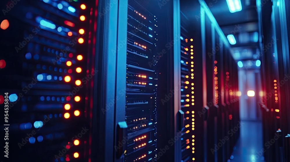 Close-Up of a Computer Server in a Data Center: Detailed Close-Up of a Computer Server Rack in a Modern Data Center, Highlighting Technology and Data Management Close-Up of a Computer Server in a Data Center: Detailed Close-Up of a Computer Server Rack in a Modern Data Center, Highlighting Technology and Data Management