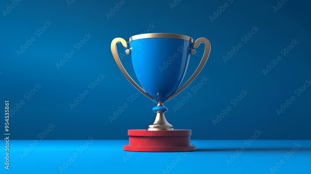 A vibrant blue trophy with gold accents, symbolizing achievement and success against a striking blue background. A vibrant blue trophy with gold accents, symbolizing achievement and success against a striking blue background.