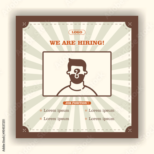 Job hiring poster for social media or poster vector template design. Square banner template with photo or image area