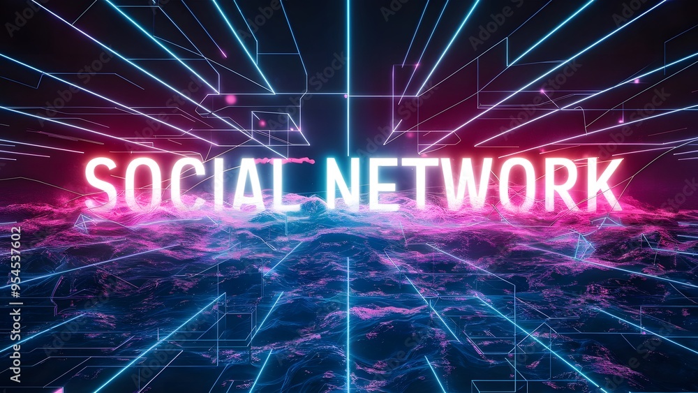Naklejka premium Futuristic abstract neon light social network&nbsp;image