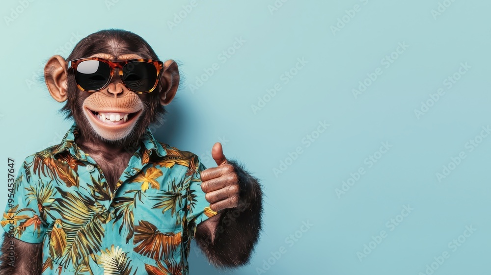 custom made wallpaper toronto digitalA cheerful monkey in sunglasses gives a thumbs up, wearing a tropical shirt against a colorful backdrop.