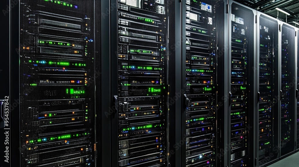 Cloud Computing Servers in Rows: Organized Rows of Cloud Computing Servers, Highlighting Data Storage and Management in a Technological Environment Cloud Computing Servers in Rows: Organized Rows of Cloud Computing Servers, Highlighting Data Storage and Management in a Technological Environment