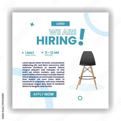 Job hiring poster for social media or poster vector template design. Square banner template with photo or image area