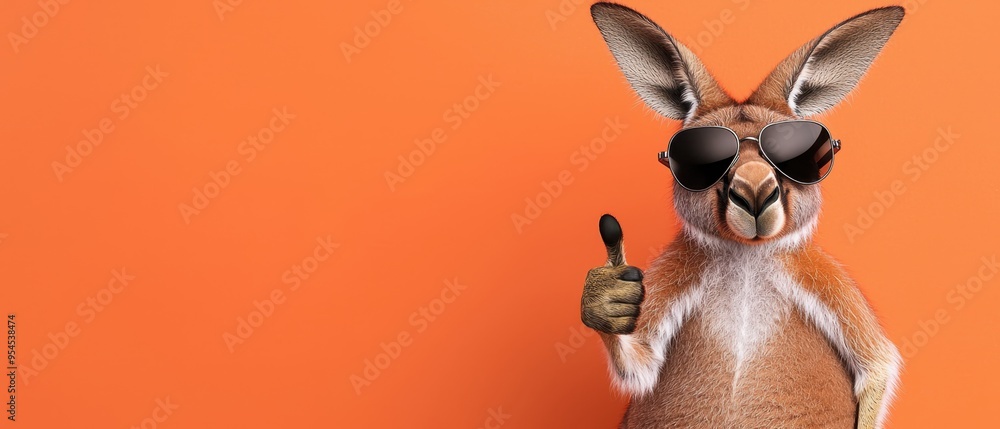 custom made wallpaper toronto digitalA stylish kangaroo wearing sunglasses gives a thumbs up against a bright orange background, embodying fun and positivity.