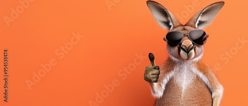 Wallpaper Mural A stylish kangaroo wearing sunglasses gives a thumbs up against a bright orange background, embodying fun and positivity. Torontodigital.ca