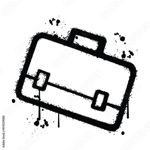 Black and White Graffiti Spray Painted briefcase on white background