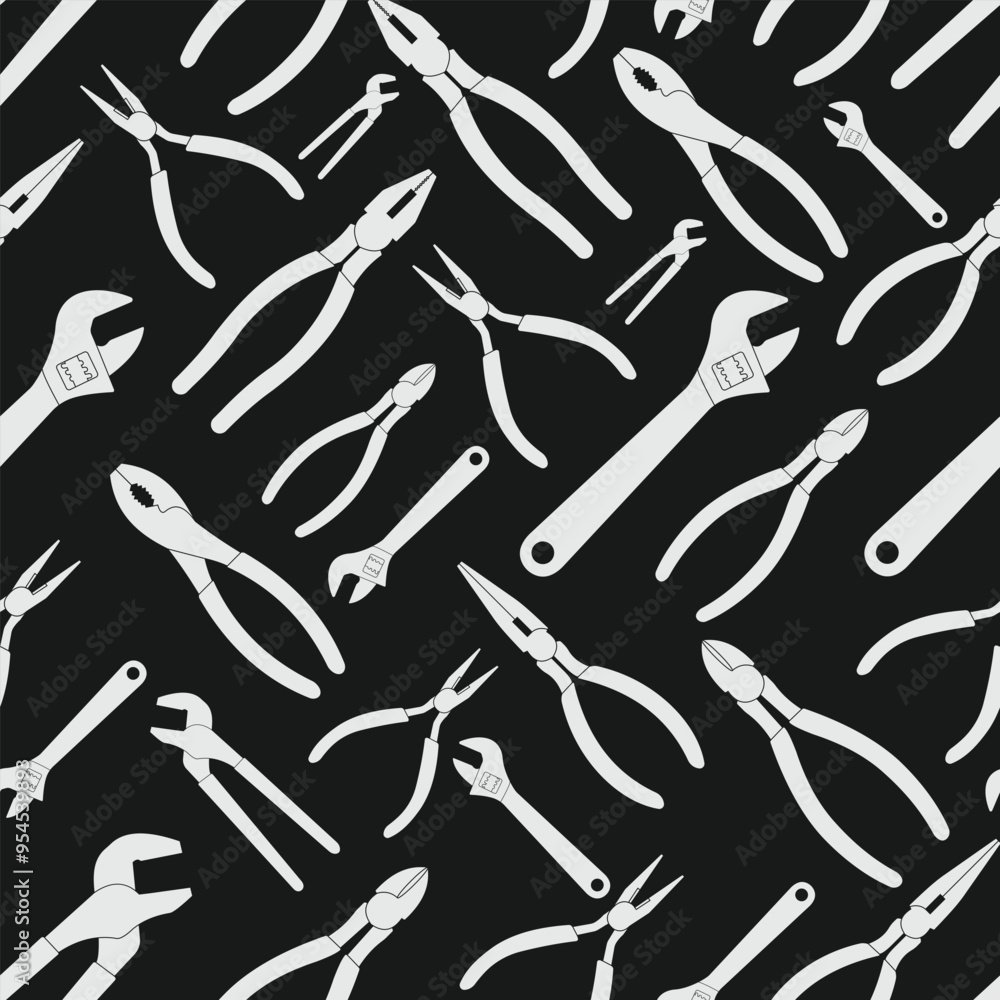 Fototapeta premium screwdriver wrench pliers' pattern black background