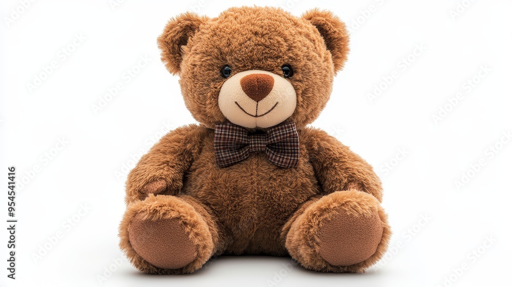 Cute Brown Teddy Bear With Bowtie Sitting on White Background Cute Brown Teddy Bear With Bowtie Sitting on White Background